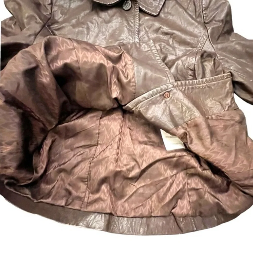 Michael Kors Women's Brown Button Front‎ Genuine Leather Coat Large Short Lined